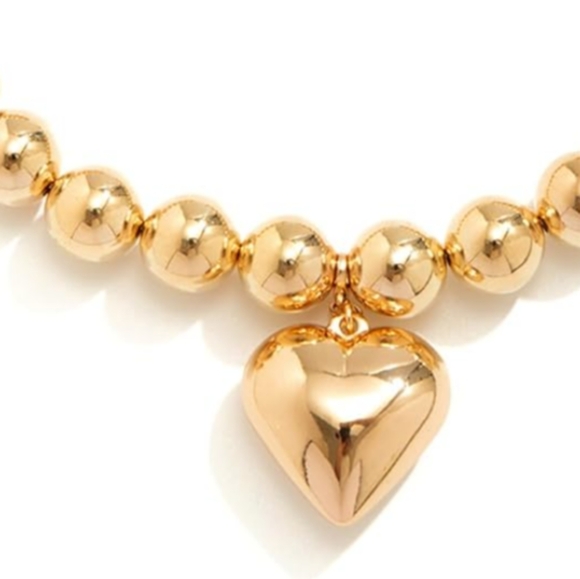 80s Retro Silver Bead Puff Heart Charm Choker Beaded Necklace Big Chunky Beads - Picture 8 of 8